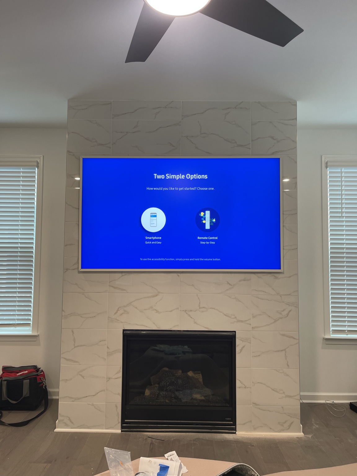 Finished fireplace wall with mounted TV