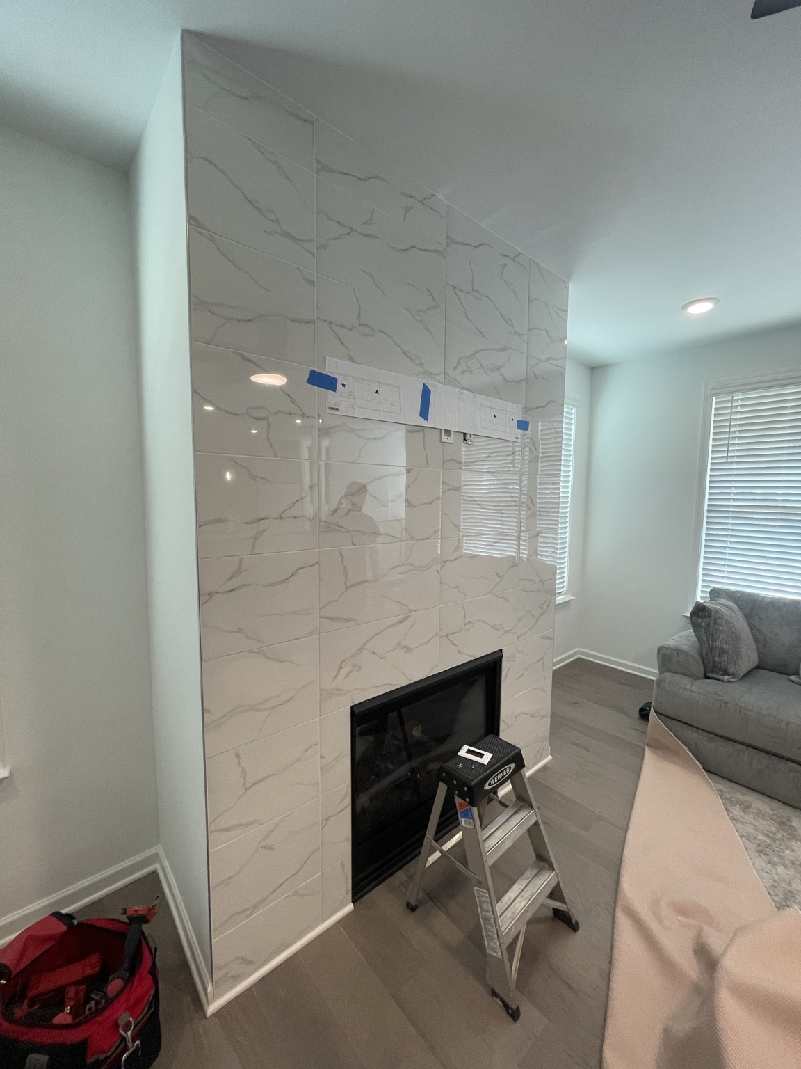 Fireplace wall in progress before TV install