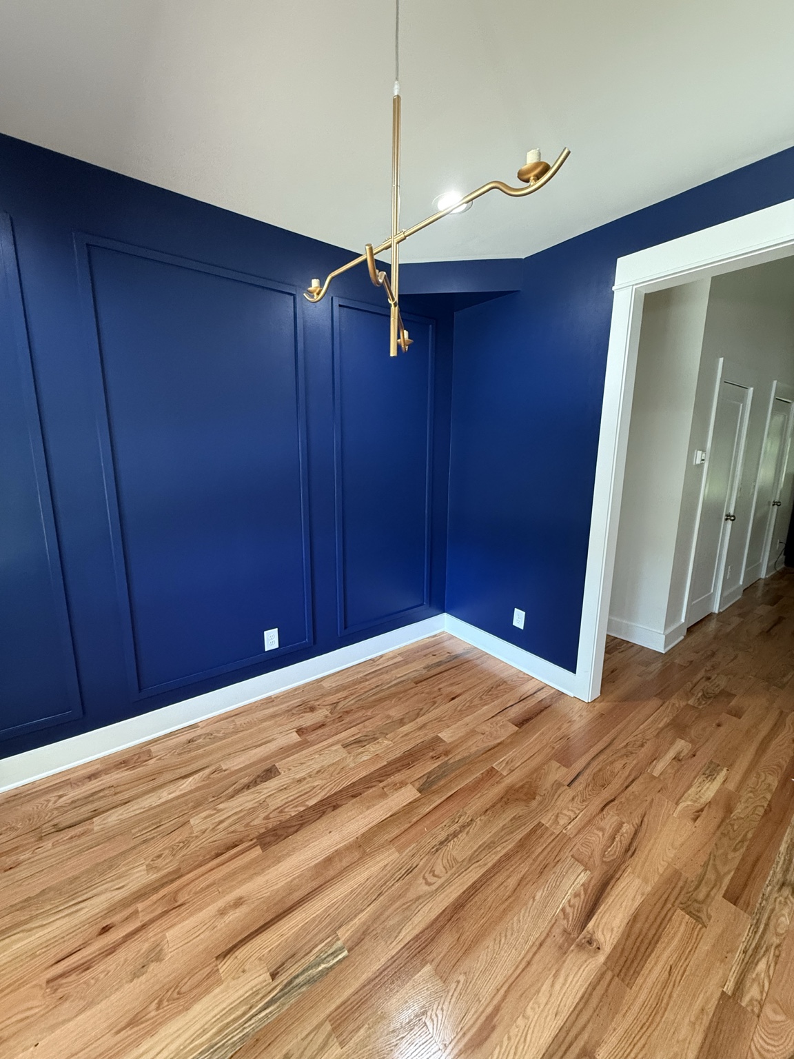 Finished blue accent wall from another angle