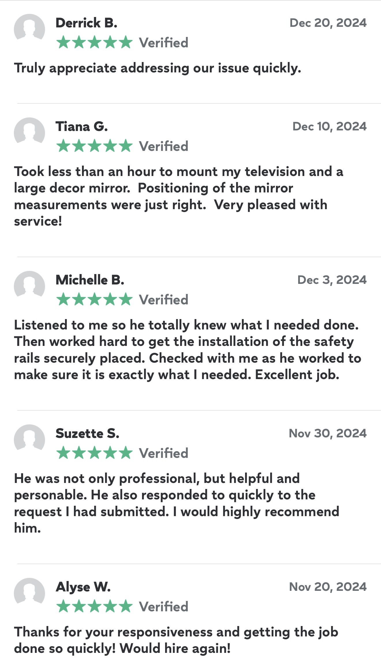 Screenshot of more handyman customer reviews